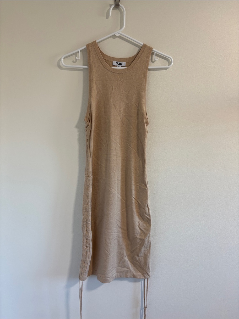 525 America Ribbed Tank Midi Dress in Beige with Side Ties Size XS